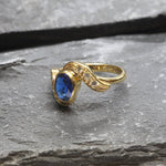 Gold Sapphire Ring, Created Sapphire, Antique Ring, Royal Blue Ring, Gold Plated Ring, Blue Promise Ring, Engagement Ring, Vermeil Gold Ring