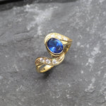Gold Sapphire Ring, Created Sapphire, Antique Ring, Royal Blue Ring, Gold Plated Ring, Blue Promise Ring, Engagement Ring, Vermeil Gold Ring