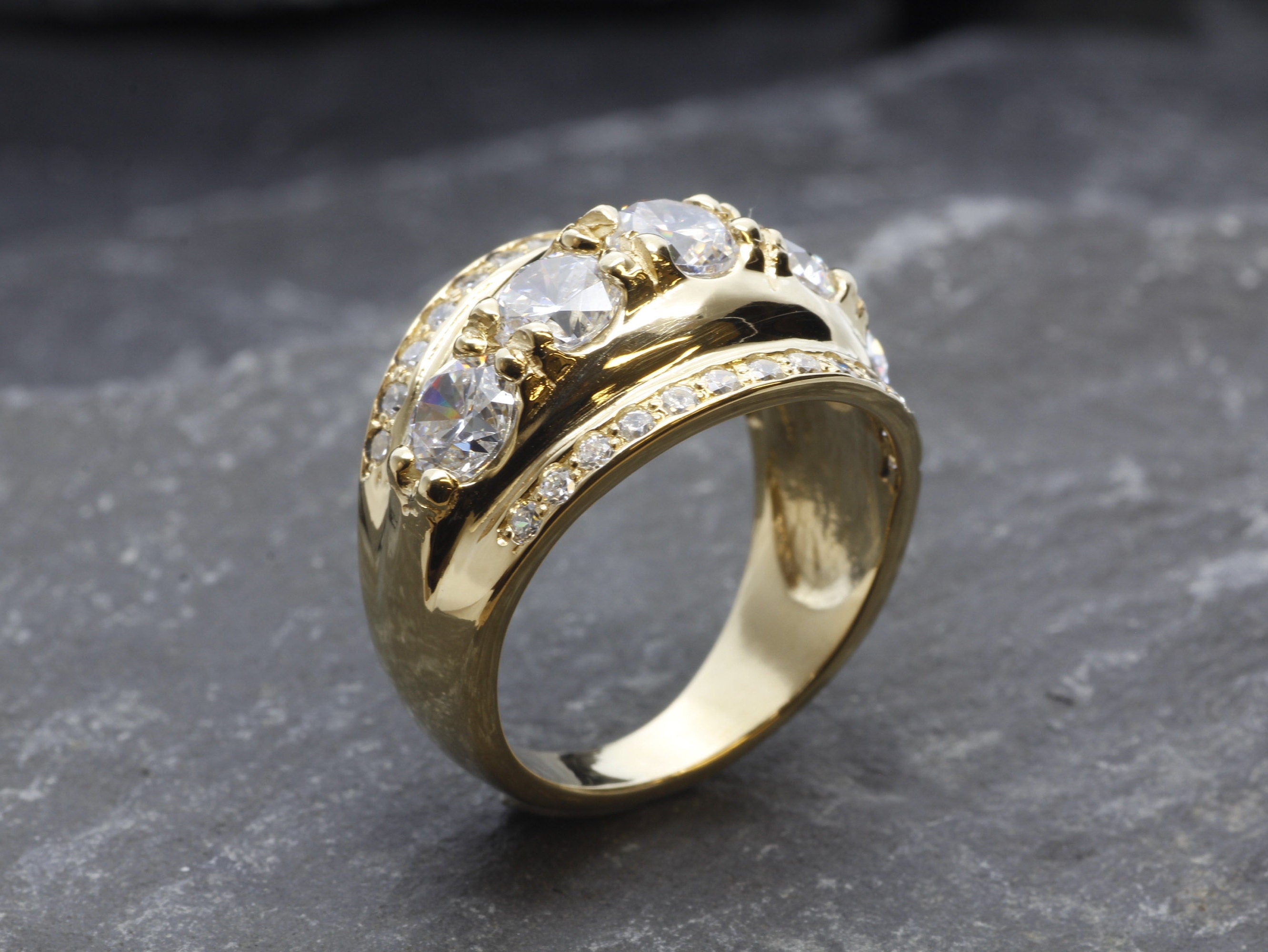Thick Gold Band, Diamond Band, Wide Gold Ring, Created Diamond, Gold Plated Ring, Sparkly Ring, Shield Ring, Statement Band, Vermeil Ring