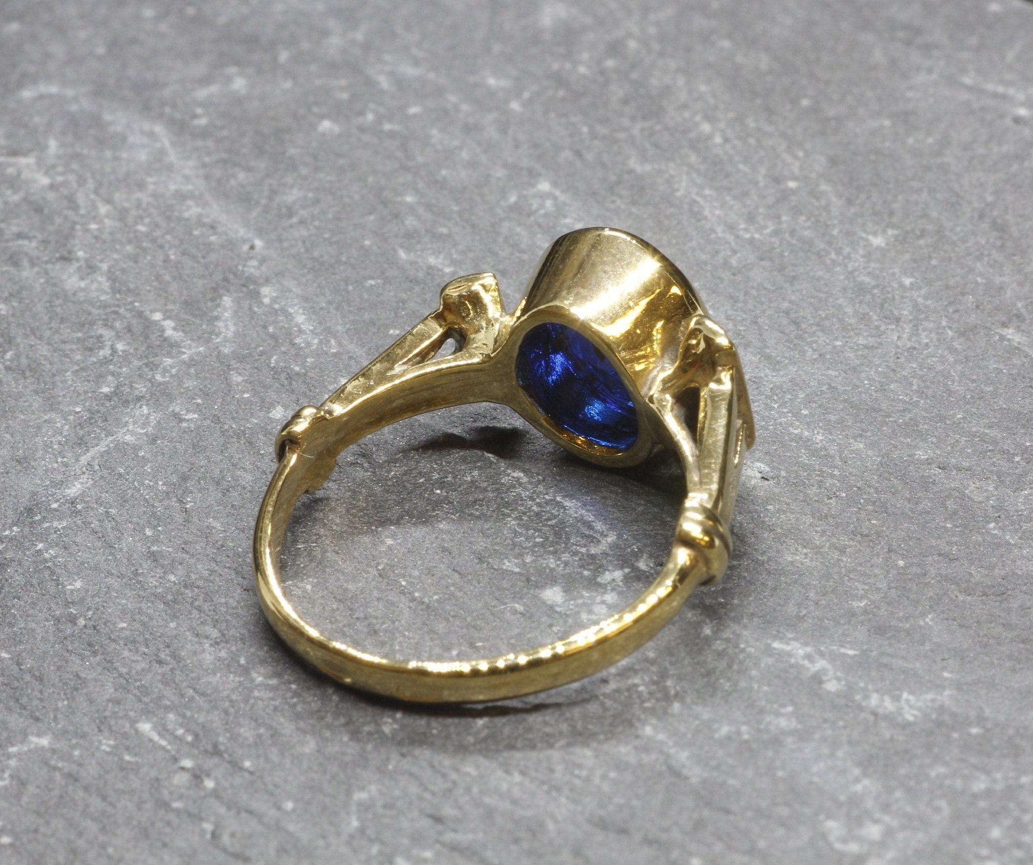 Blue Sapphire Ring, Created Sapphire, Gold Ring, Antique Ring, Promise Ring, Gold Plated Ring, Vintage Ring, Royal Blue Ring, Sapphire Ring