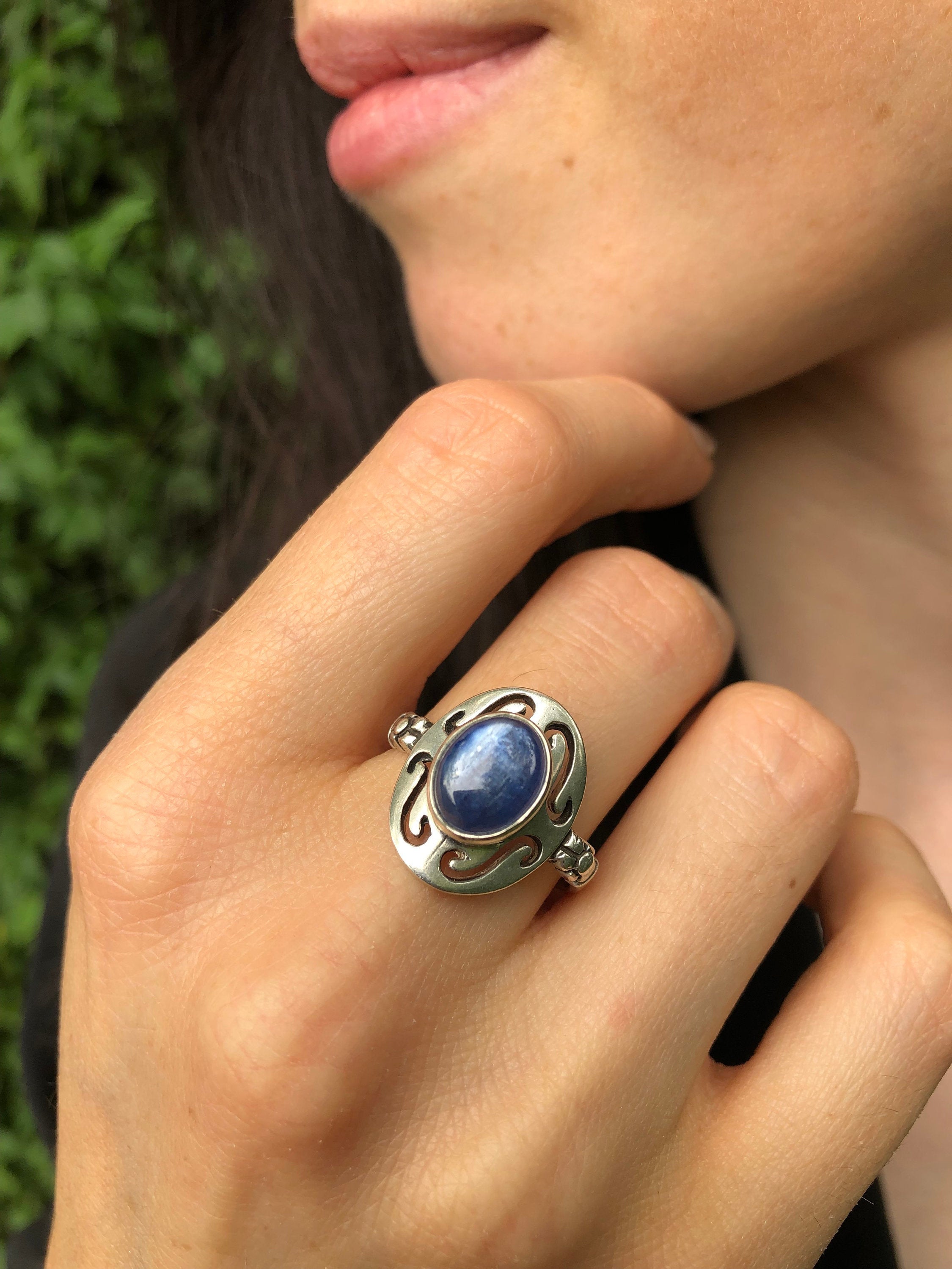 Blue Boho Ring, Natural Kyanite, Blue Kyanite Ring, Bohemian Ring, Tribal Ring, Vintage Ring, Holistic Ring, Artisan Ring, Solid Silver Ring