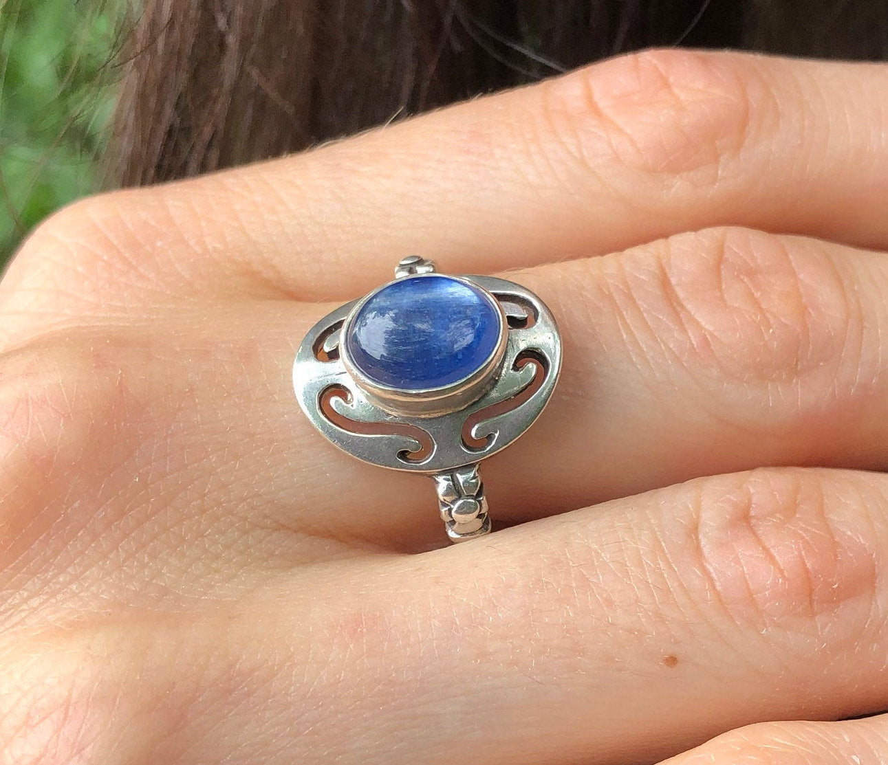 Blue Boho Ring, Natural Kyanite, Blue Kyanite Ring, Bohemian Ring, Tribal Ring, Vintage Ring, Holistic Ring, Artisan Ring, Solid Silver Ring