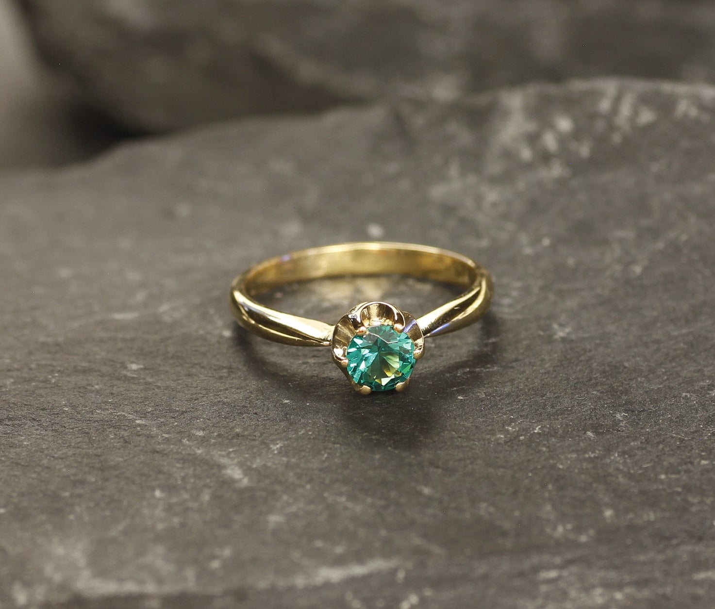 Gold Emerald Ring, Created Emerald, Solitaire Ring, Gold Plated Ring, Engagement Ring, Promise Ring, Green Stone Ring, Vermeil Ringeil Ring