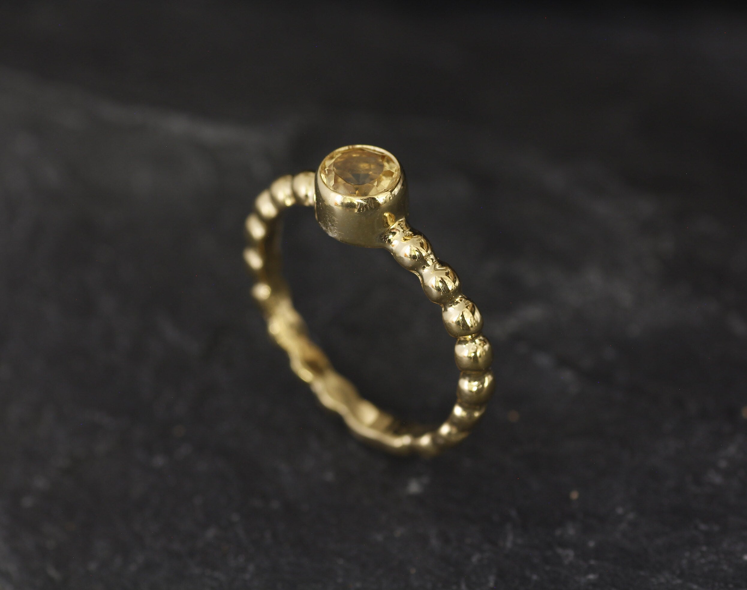 Gold Citrine Ring, Natural Citrine, Stackable Band, Gold Plated Ring, November Birthstone, Bubble Band, Dainty Yellow Band, Vermeil Ring