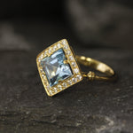 Gold Blue Topaz Ring, Natural Blue Topaz Ring, December Birthstone, Square Ring, Proposal Ring, Vintage Gold Ring, Princess Cut Diamond Ring