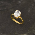 Gold Proposal Ring, Created CZ Diamond, Gold Plated Ring, 3 Carat Ring, Solitaire Ring, Diamond Oval Ring, Sparkly Ring, Gold Vermeil Ring
