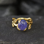 Gold Tanzanite Ring, Natural Tanzanite, Gold Leaf Ring, December Birthstone, Vintage Ring, Gold Antique Ring, Gold Plated Ring, Promise Ring