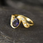 Gold Iolite Ring, Natural Iolite, Iolite Ring, Gold Solitaire Ring, Purple Iolite Ring, Purple Ring, Promise Ring, Dainty Ring, Vermeil Ring