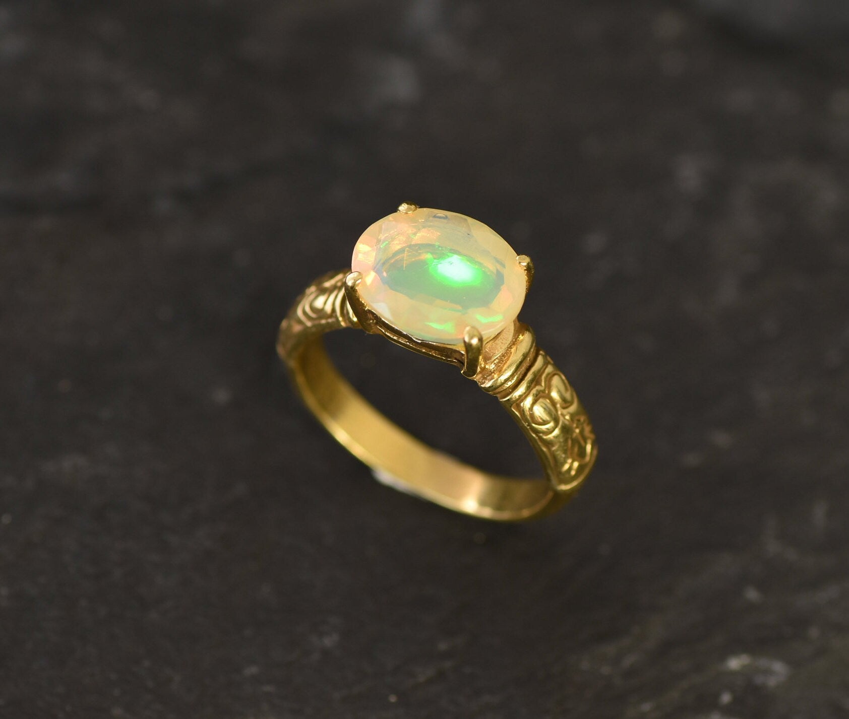 Gold Opal Ring, Ethiopian Opal Ring, Tribal Ring, Gold Statement Ring, October Birthstone, Fire Opal Ring, Vintage Opal Ring, Solid Silver