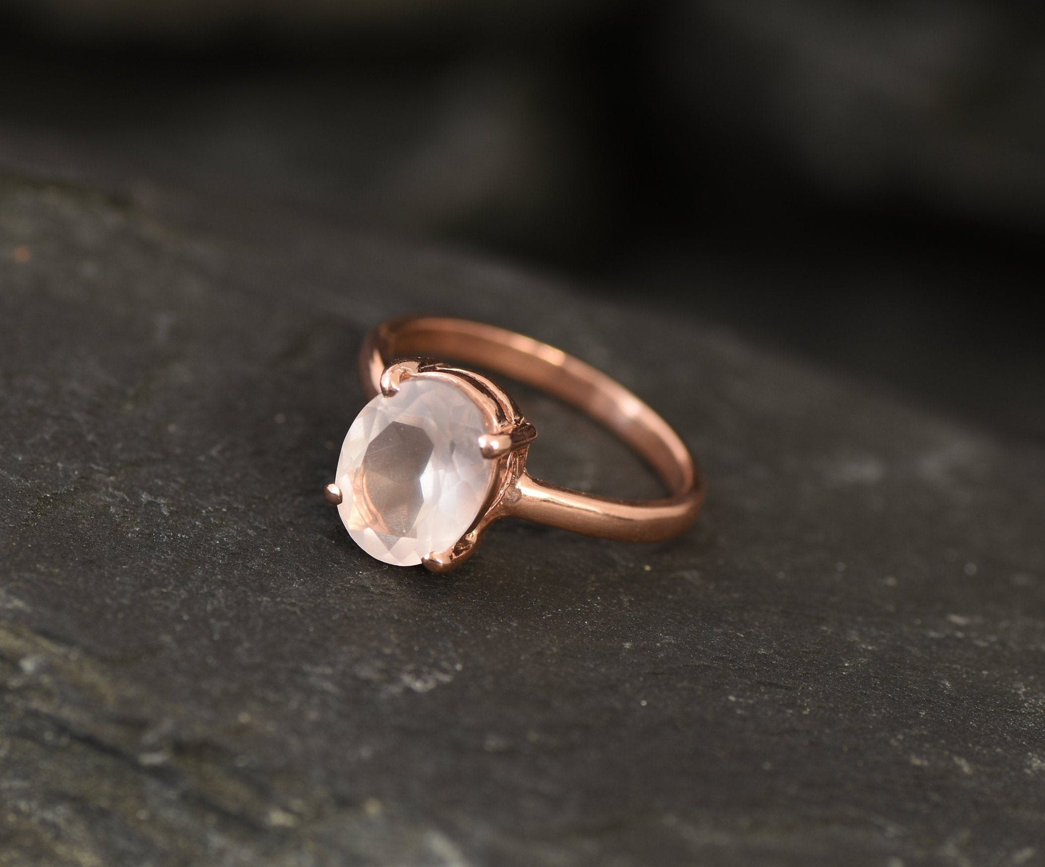 Rose Quartz Ring, Rose Gold Ring, Natural Rose Quartz, 3 Carat Ring, Pink Promise Ring, January Birthstone, Gold Plated Ring, Vermeil Ring