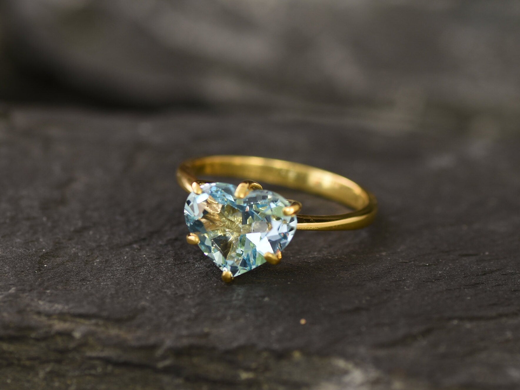 Gold Heart Ring, Gold Blue Topaz, Natural Blue Topaz, Blue Diamond, Engagement Ring, December Birthstone, Blue Promise Ring, Proposal Ring