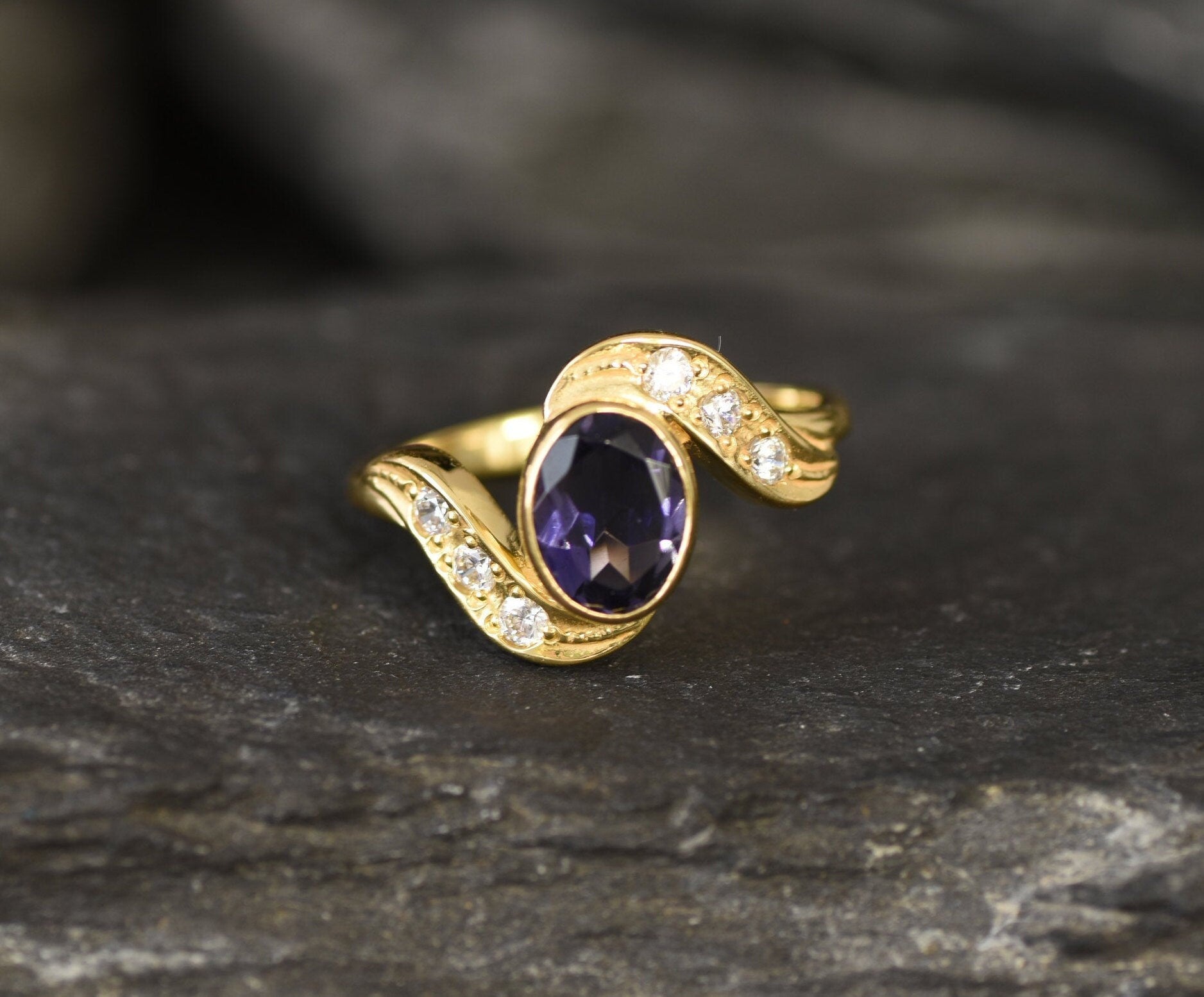 Gold Iolite Ring, Natural Iolite, Iolite Ring, Gold Solitaire Ring, Purple Iolite Ring, Purple Ring, Promise Ring, Dainty Ring, Vermeil Ring