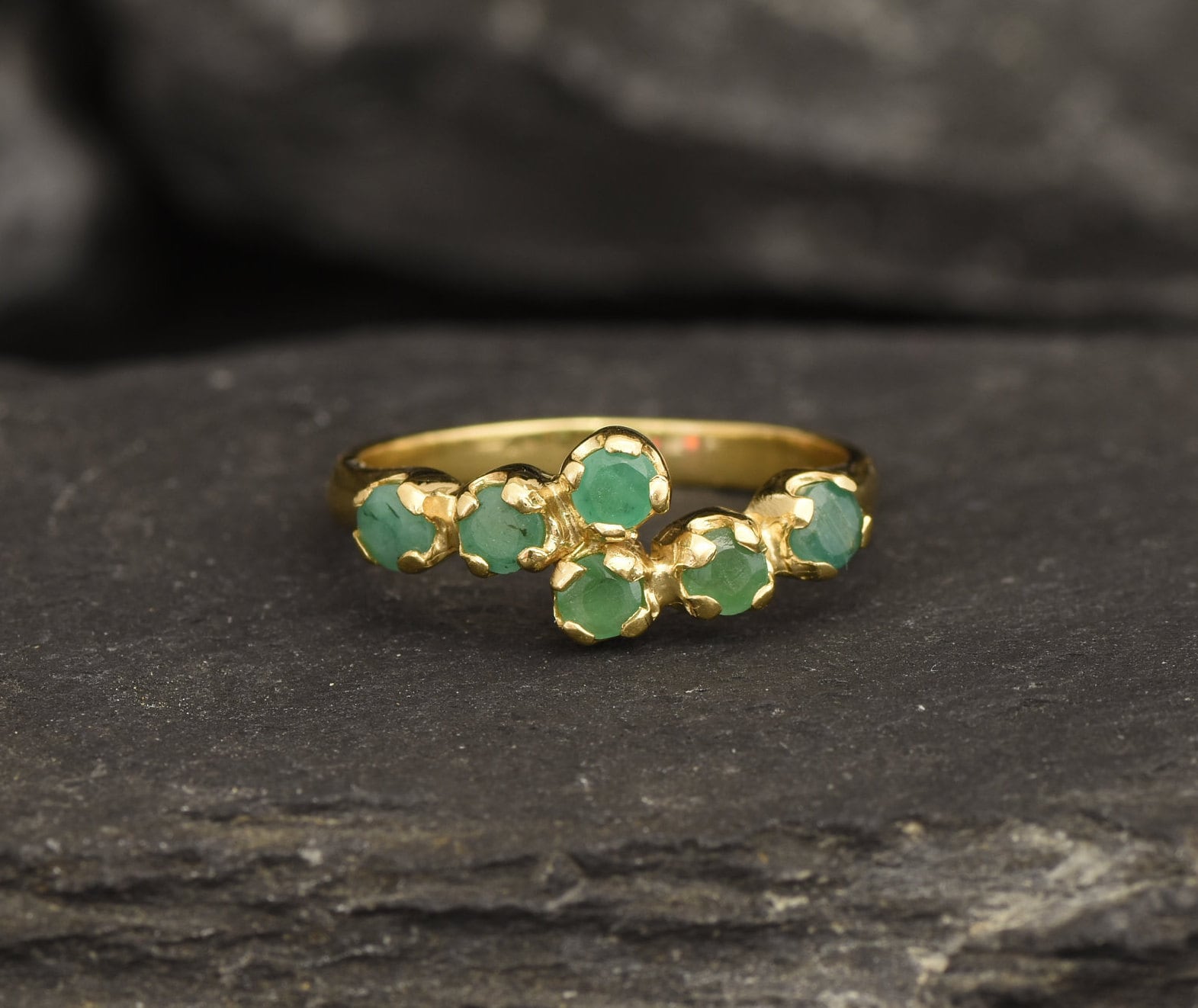 Gold Natural Emerald Bypass Stackable Ring