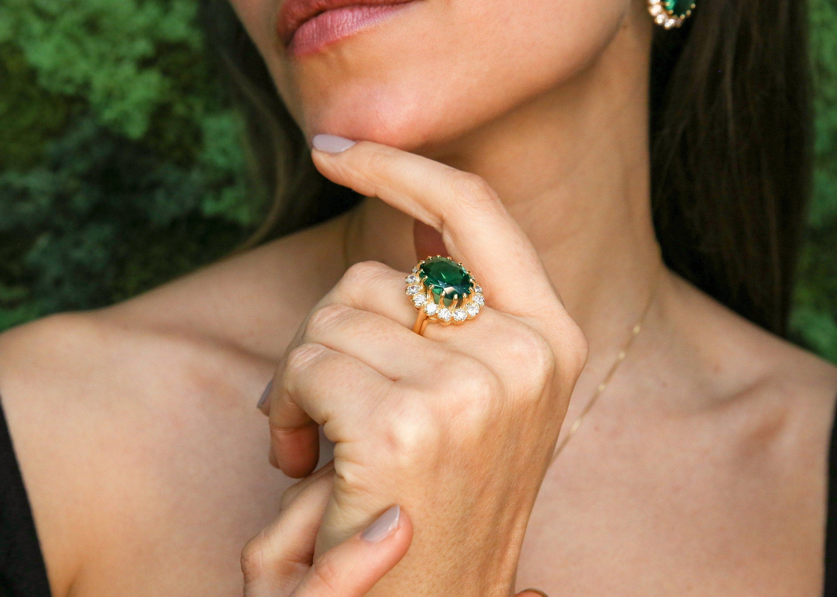 Gold Emerald Ring, Princess Diana Ring, Created Emerald, Victorian Ring, Princess Di Ring, Gold Plated Ring, Gold Antique Ring, Emerald Ring