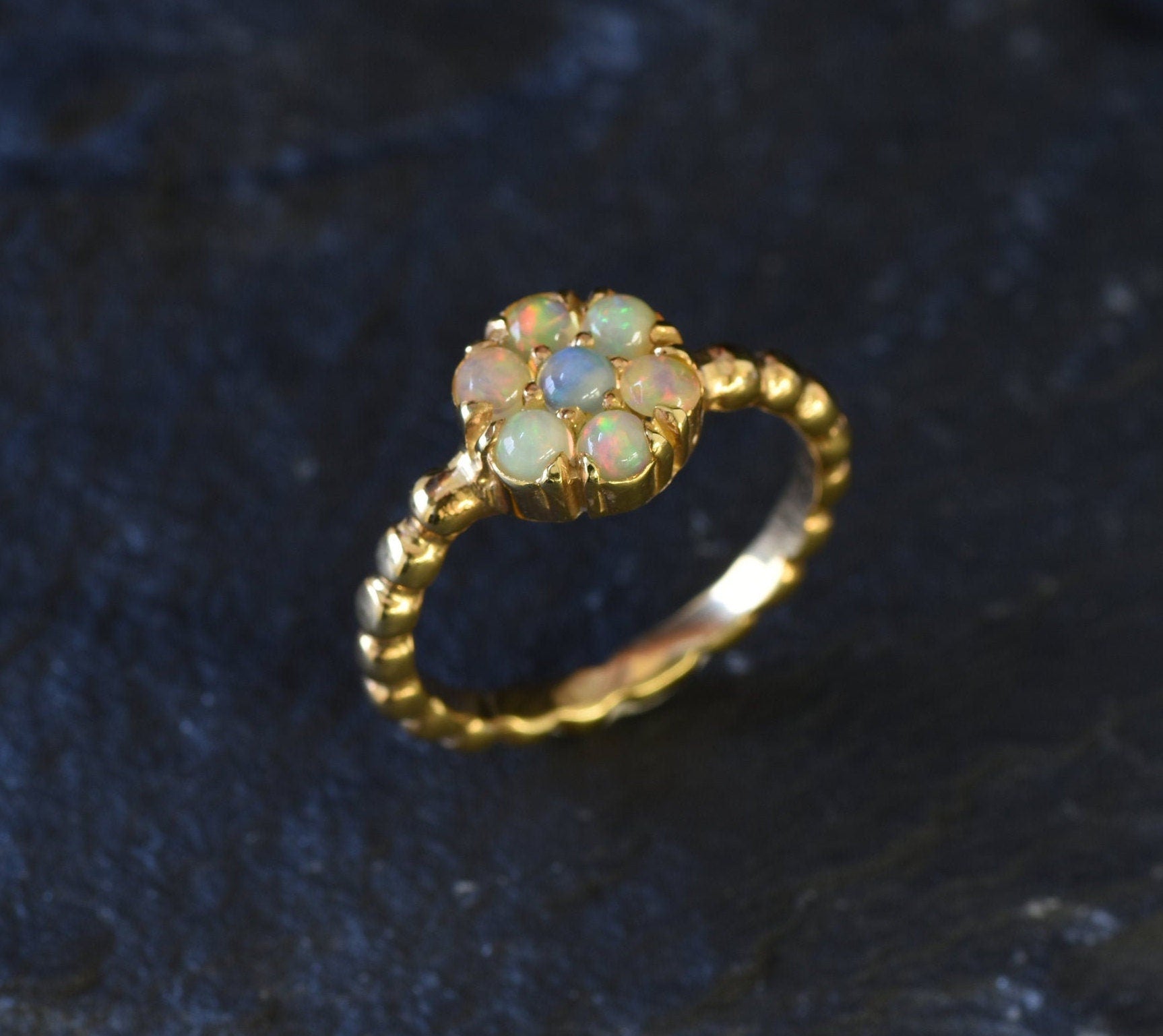 Gold Flower Ring, Fire Opal Ring, Daisy Ring, Natural Opal, October Birthstone, Gold Plated Ring, Dainty Flower Ring, Vintage Ring, Vermeil