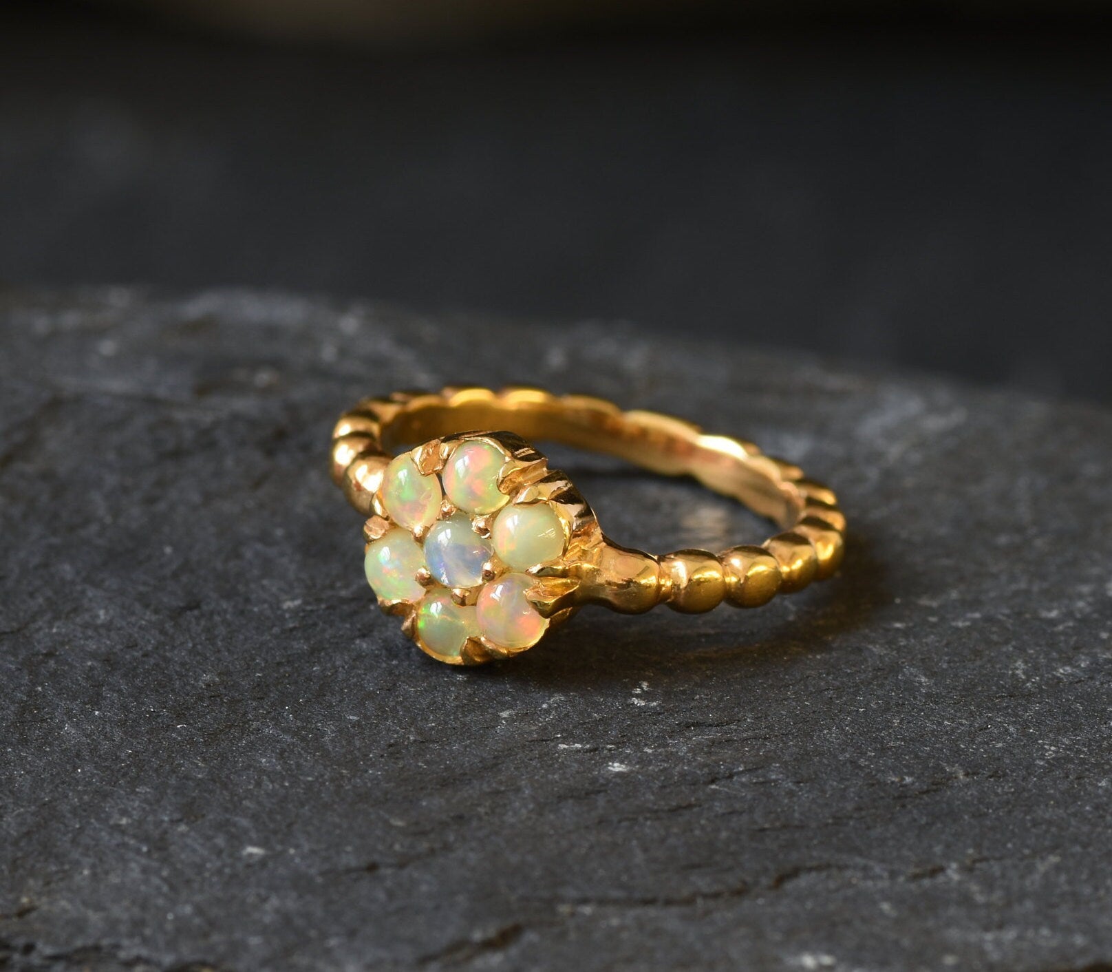 Gold Flower Ring, Fire Opal Ring, Daisy Ring, Natural Opal, October Birthstone, Gold Plated Ring, Dainty Flower Ring, Vintage Ring, Vermeil