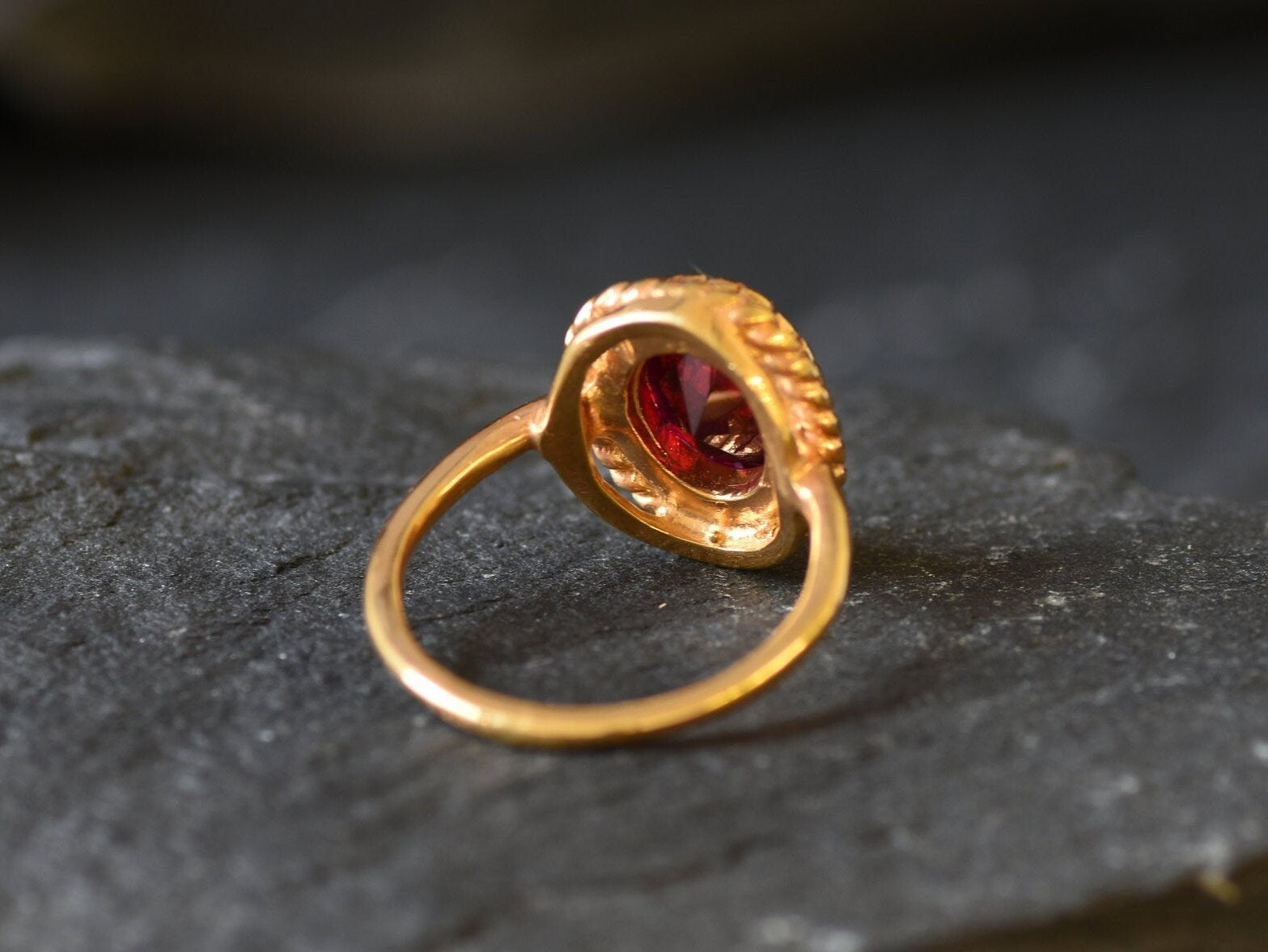 Gold Ruby Ring, Gold Victorian Ring, Created Ruby, Gold Vintage Ring, Red Ruby Ring, Gold Antique Ring, Red Diamond Ring, Gold Vermeil Ring