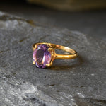 Gold Oval Amethyst Ring in Solitaire Classy 4-prong Setting