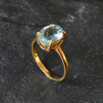 Gold Blue Topaz Ring, 3 Carat Oval Ring, Natural Blue Topaz, Vintage Ring, December Birthstone, Blue Topaz Ring, Blue Ring, Gold Vermeil
