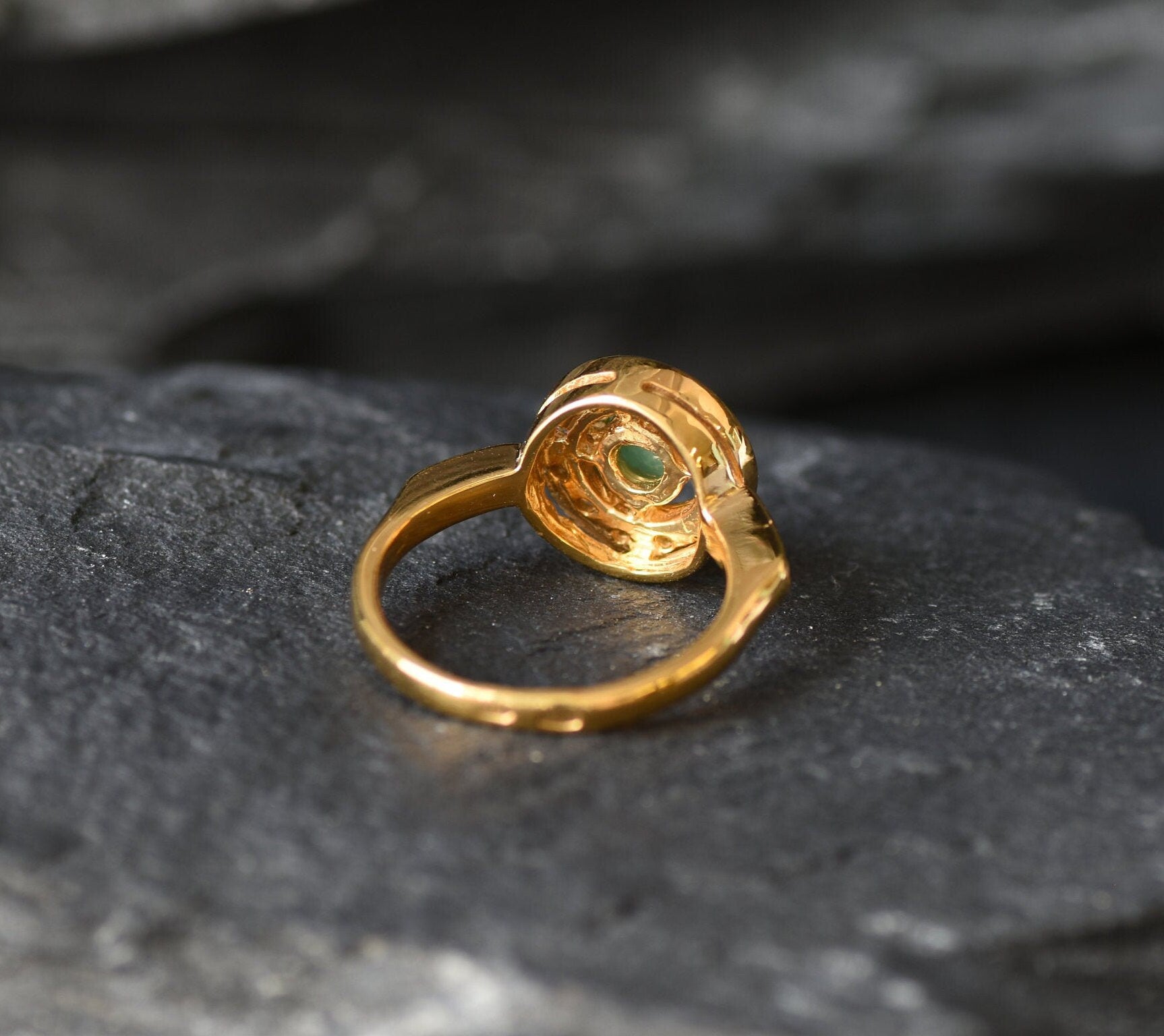Gold Emerald Ring, Natural Emerald, Cluster Ring, Dainty Green Ring, Gold Plated Ring, May Birthstone, Round Ring, Halo Ring, Gold Vermeil