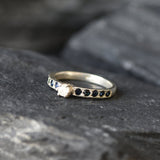 Real Diamond Ring, Natural Diamond, Engagement Ring, Dainty Proposal Ring, Sapphire Band, Natural Sapphire, April Birthstone, Solid Silver