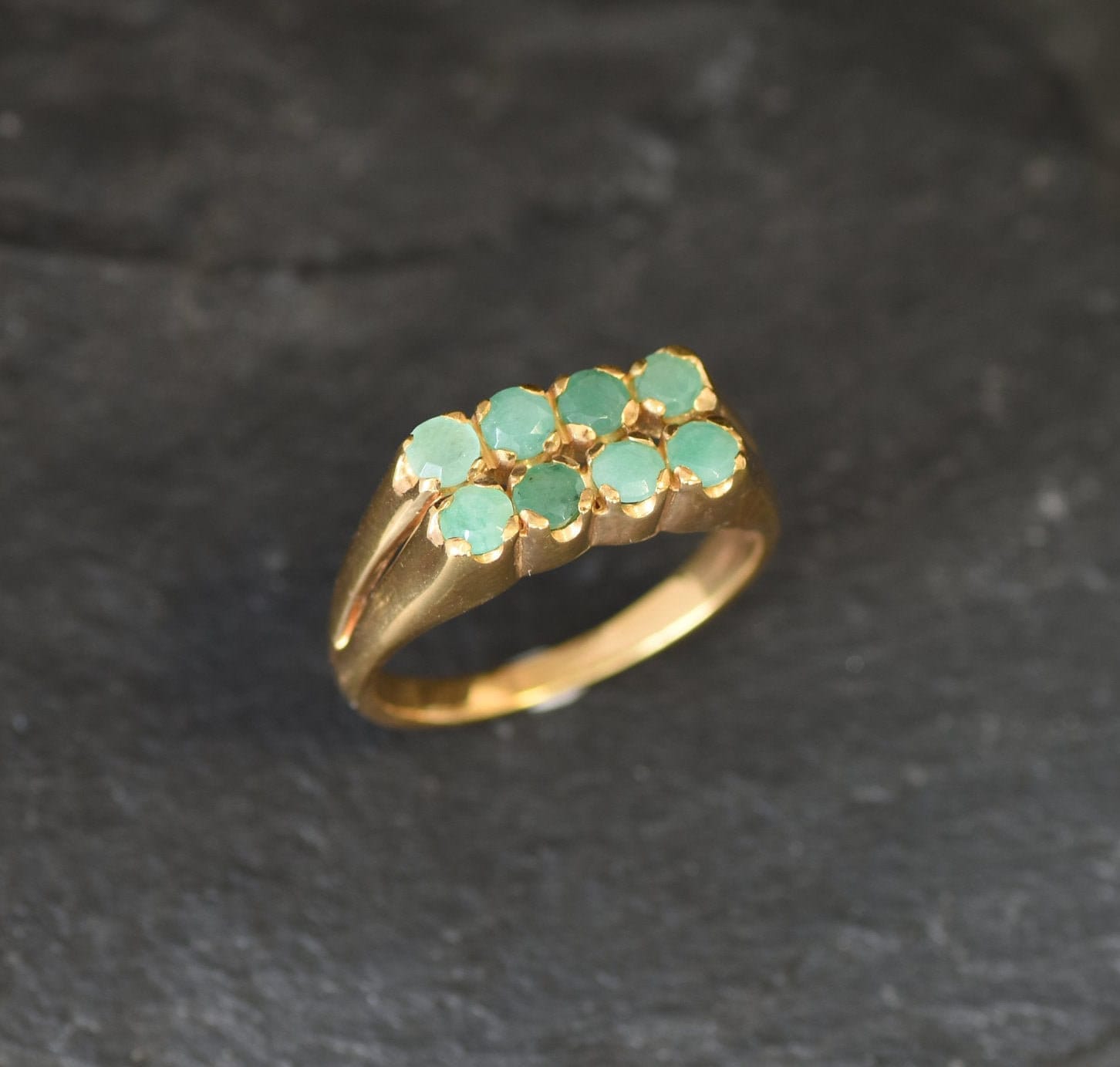 Gold Emerald Ring, Natural Emerald, Double Band, May Birthstone, Vintage Ring, Green Band, Double Ring, Gold Plated Ring, Gold Vermeil Band