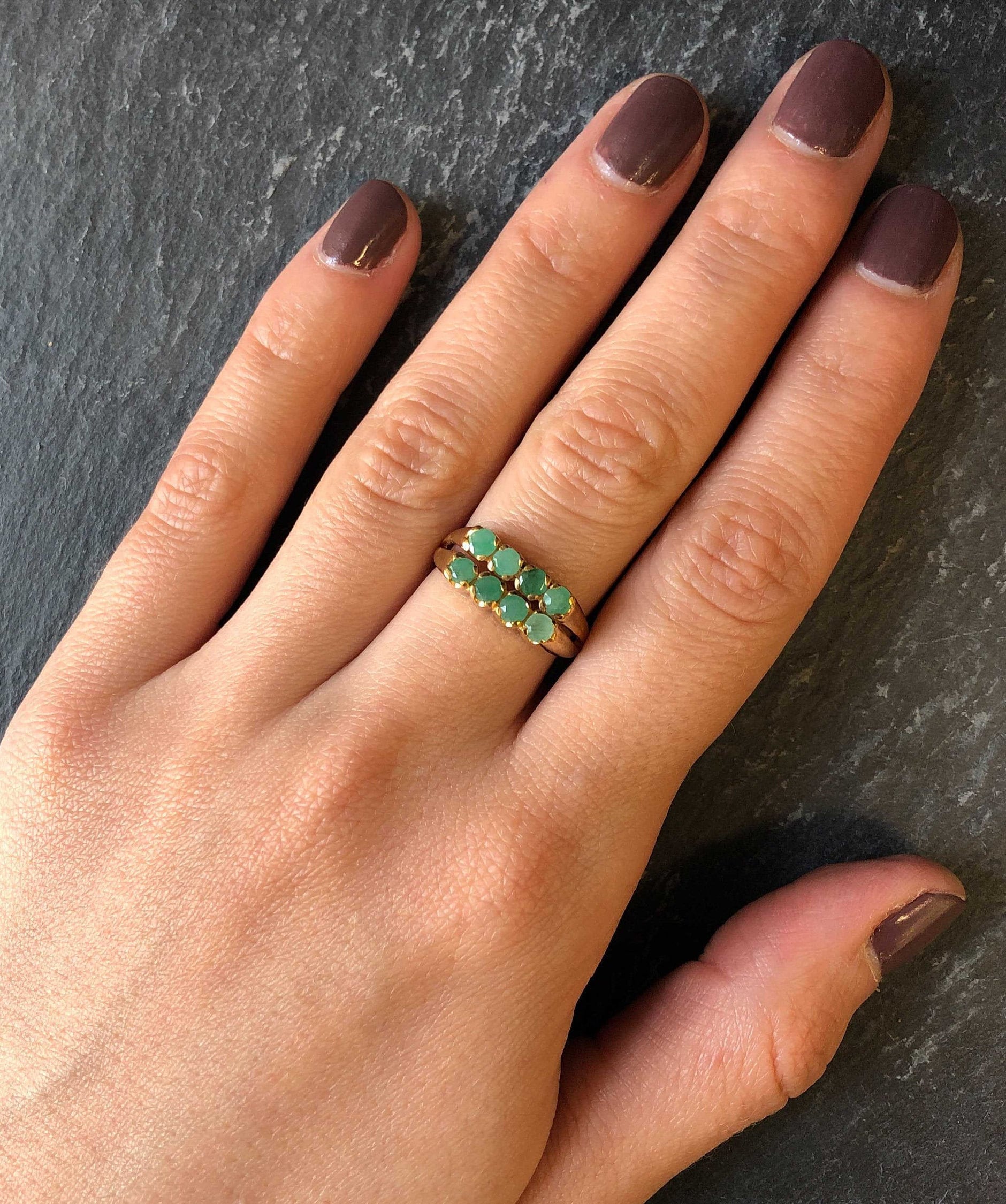 Gold Emerald Ring, Natural Emerald, Double Band, May Birthstone, Vintage Ring, Green Band, Double Ring, Gold Plated Ring, Gold Vermeil Band