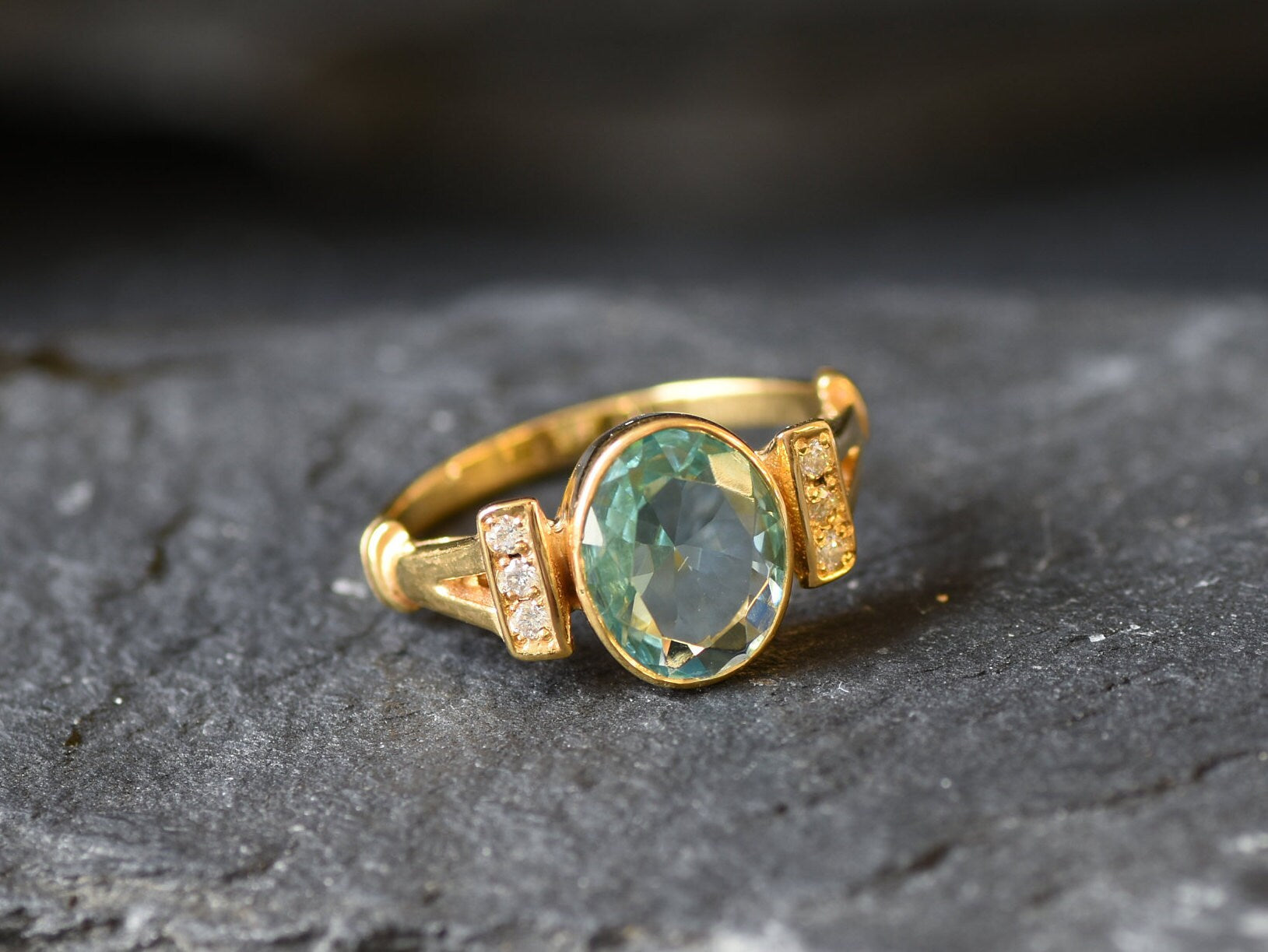 Gold Aqua Ring, Gold Vintage Ring, Created Aquamarine, Aquamarine Ring, Blue Stone Ring, Delicate Ring, 18K Gold Ring, Gold Vermeil Ring
