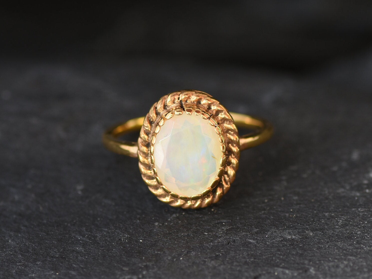 Gold Opal Ring, Ethiopian Opal Ring, October Birthstone, Victorian Ring, Fire Opal Ring, Rainbow Opal Ring, Genuine Opal Ring, Gold Vermeil