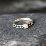 Real Diamond Ring, Natural Diamond, Engagement Ring, Dainty Proposal Ring, Sapphire Band, Natural Sapphire, April Birthstone, Solid Silver