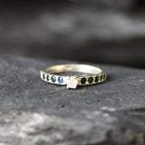 Real Diamond Ring, Natural Diamond, Engagement Ring, Dainty Proposal Ring, Sapphire Band, Natural Sapphire, April Birthstone, Solid Silver