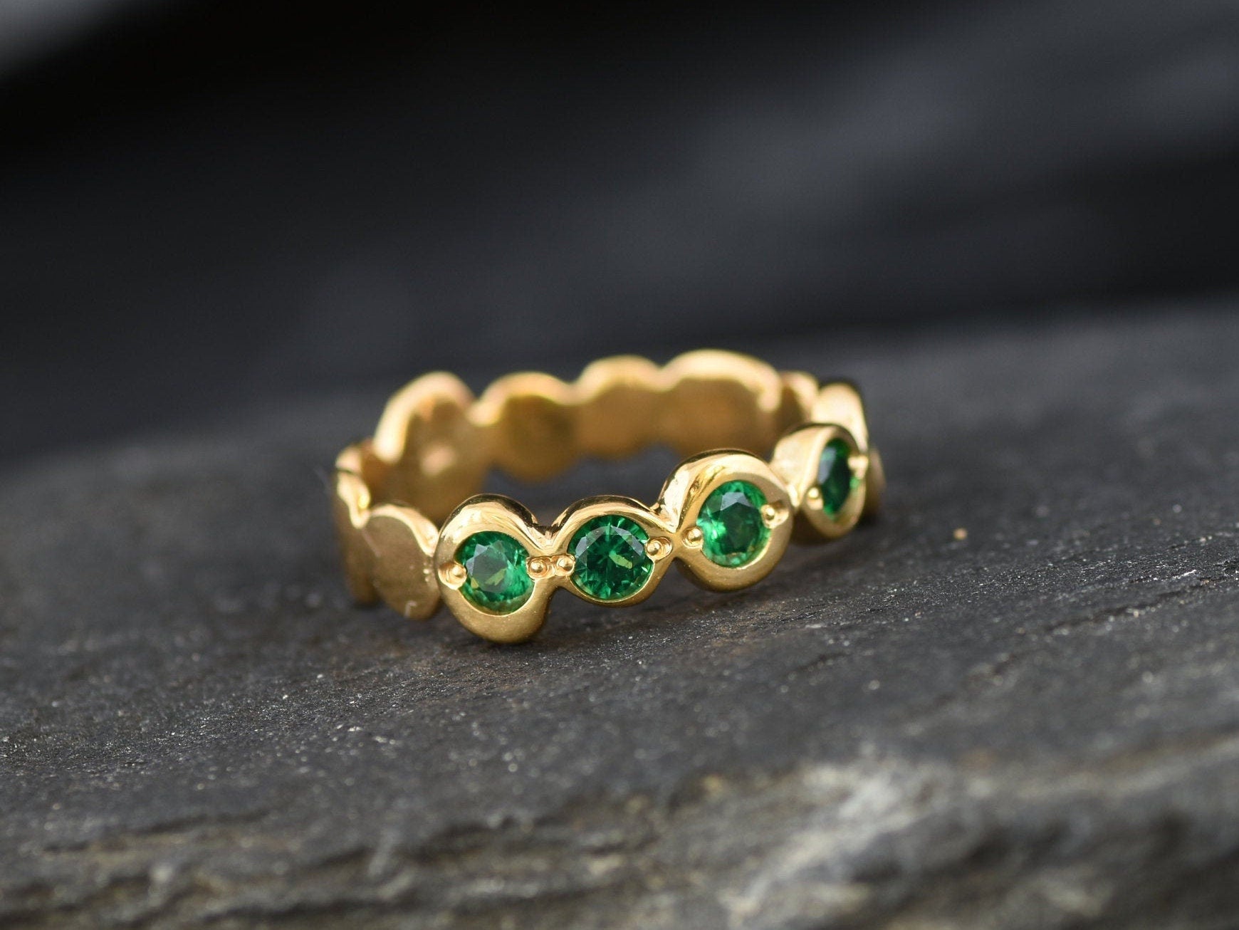 Gold Emerald Ring, Bubble Ring, Created Emerald, Gold Emerald Ring, Boho Ring, Emerald Ring, 18K Gold Ring, Green Emerald Ring, Gold Vermeil