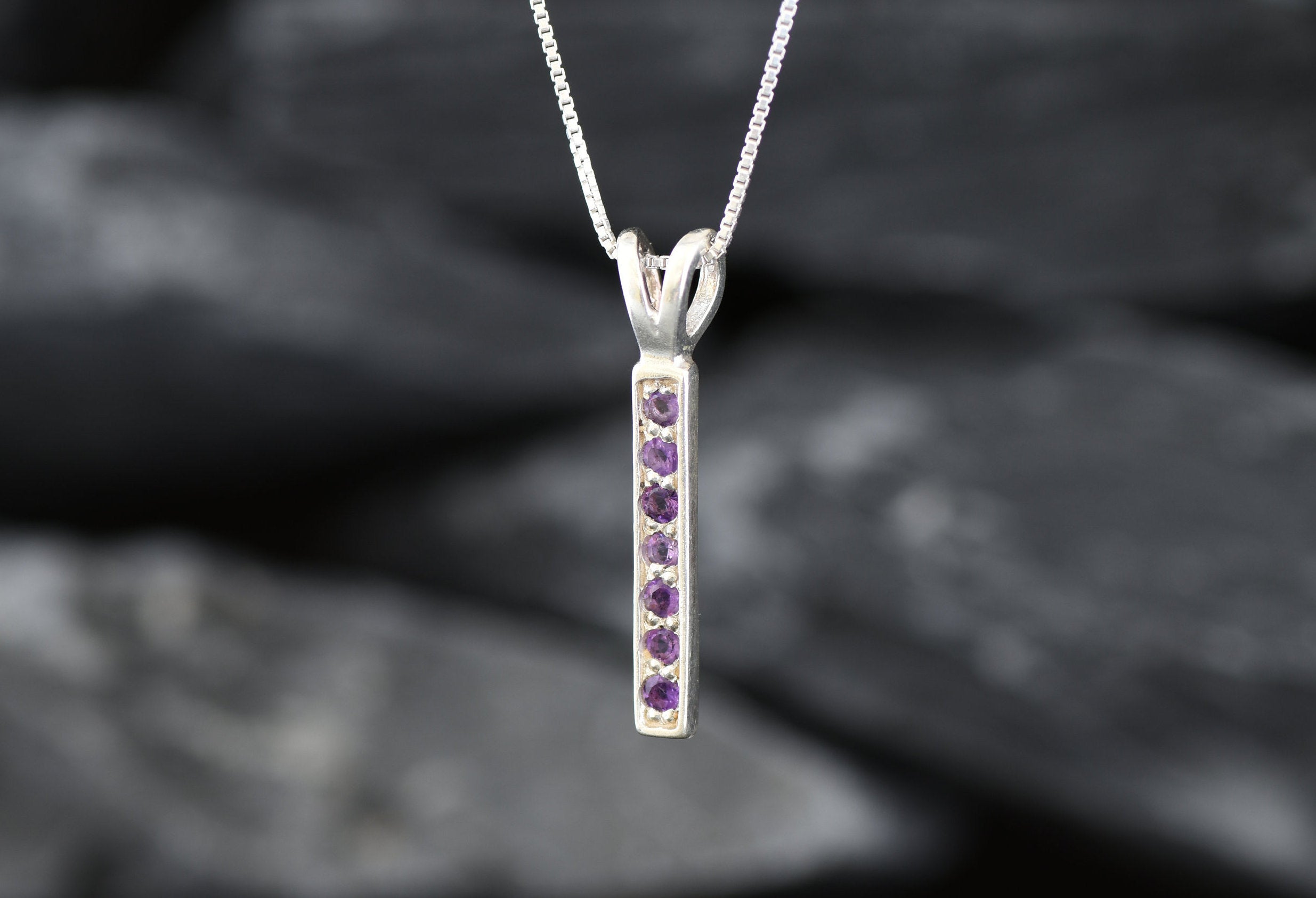 Amethyst Pendant, Natural Amethyst, Layering Necklace, Bar Pendant, Purple Pendant, February Birthstone, Minimalist Pendant, Solid Silver
