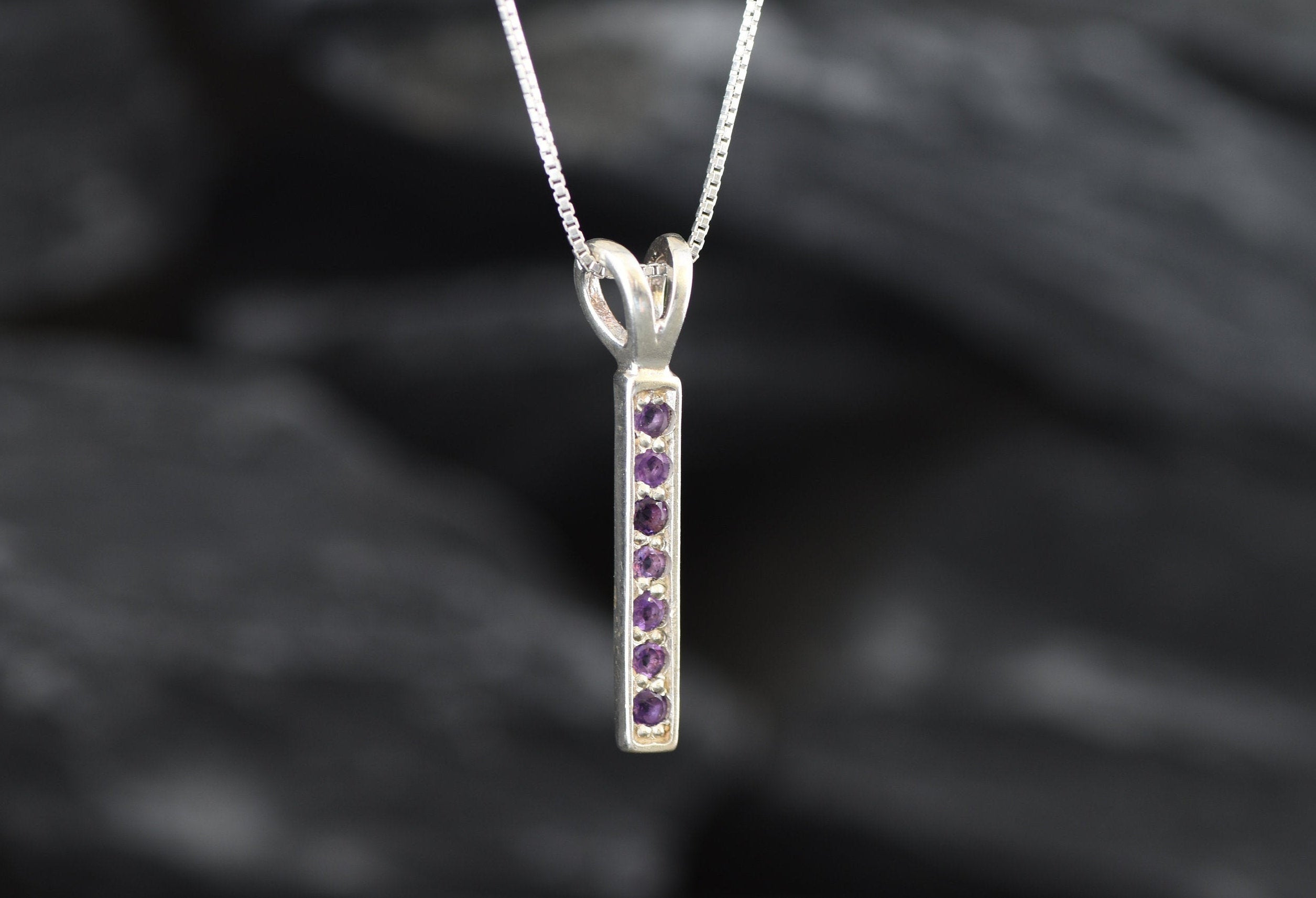 Amethyst Pendant, Natural Amethyst, Layering Necklace, Bar Pendant, Purple Pendant, February Birthstone, Minimalist Pendant, Solid Silver