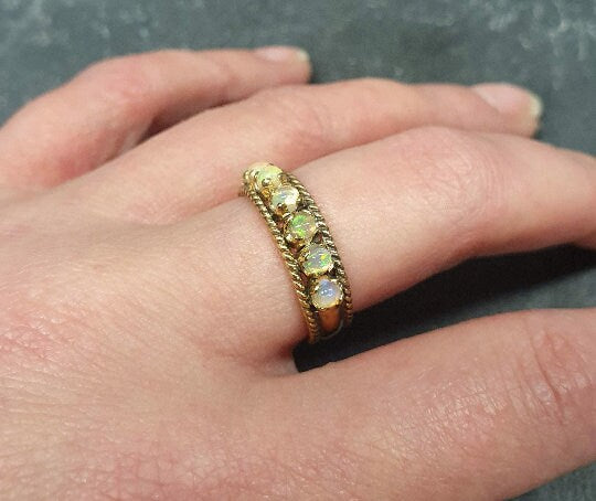 Gold Half Eternity Peridot Ring in Vintage Style