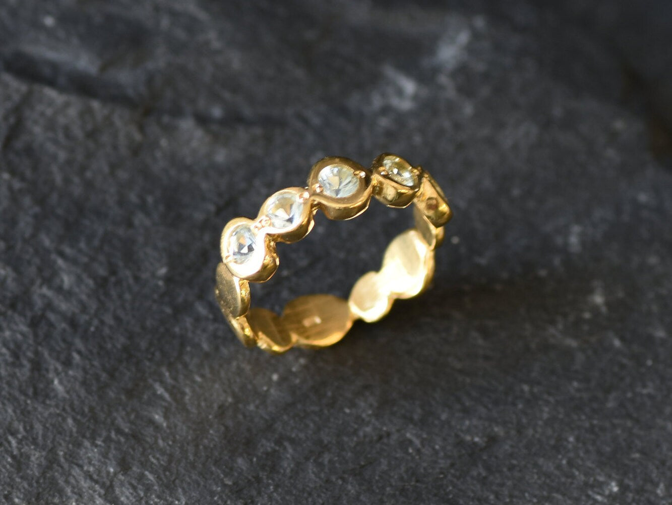 Gold Blue Topaz Ring, Gold Bubble Ring, Topaz Band, December Birthstone, Gold Sparkly Ring, Blue Sparkly Ring, Gold Plated Ring,Vermeil Ring