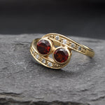 Bypass Garnet Ring, Natural Garnet, Two Stone Ring, January Birthstone, Vintage Ring, Red Antique Ring, Red Boho Ring, Sterling Silver Ring