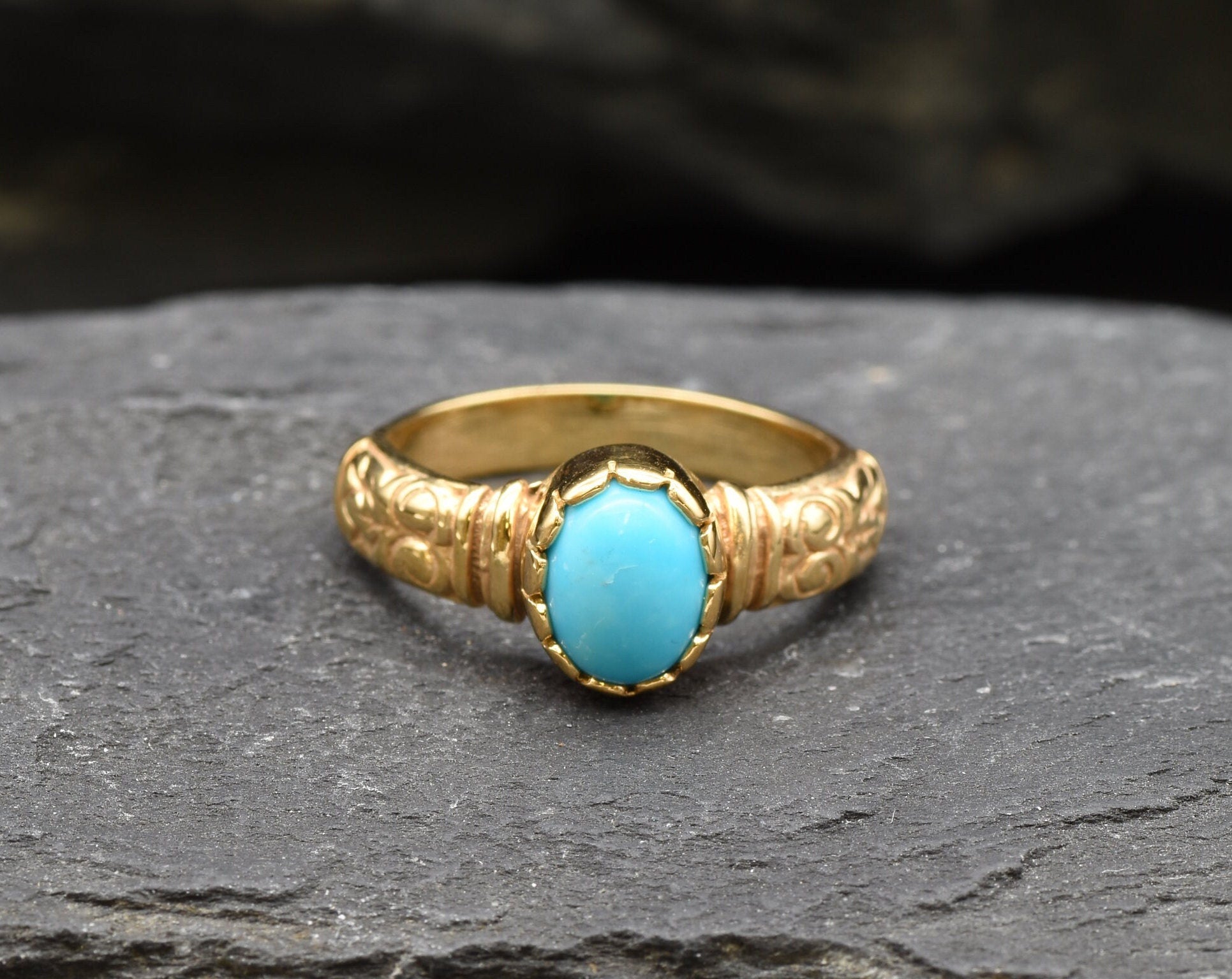 Gold Turquoise Ring, Natural Turquoise, December Birthstone, Gold Tribal Ring, Blue Turquoise Ring, Boho Ring, Vermeil Ring, Real Turquoise