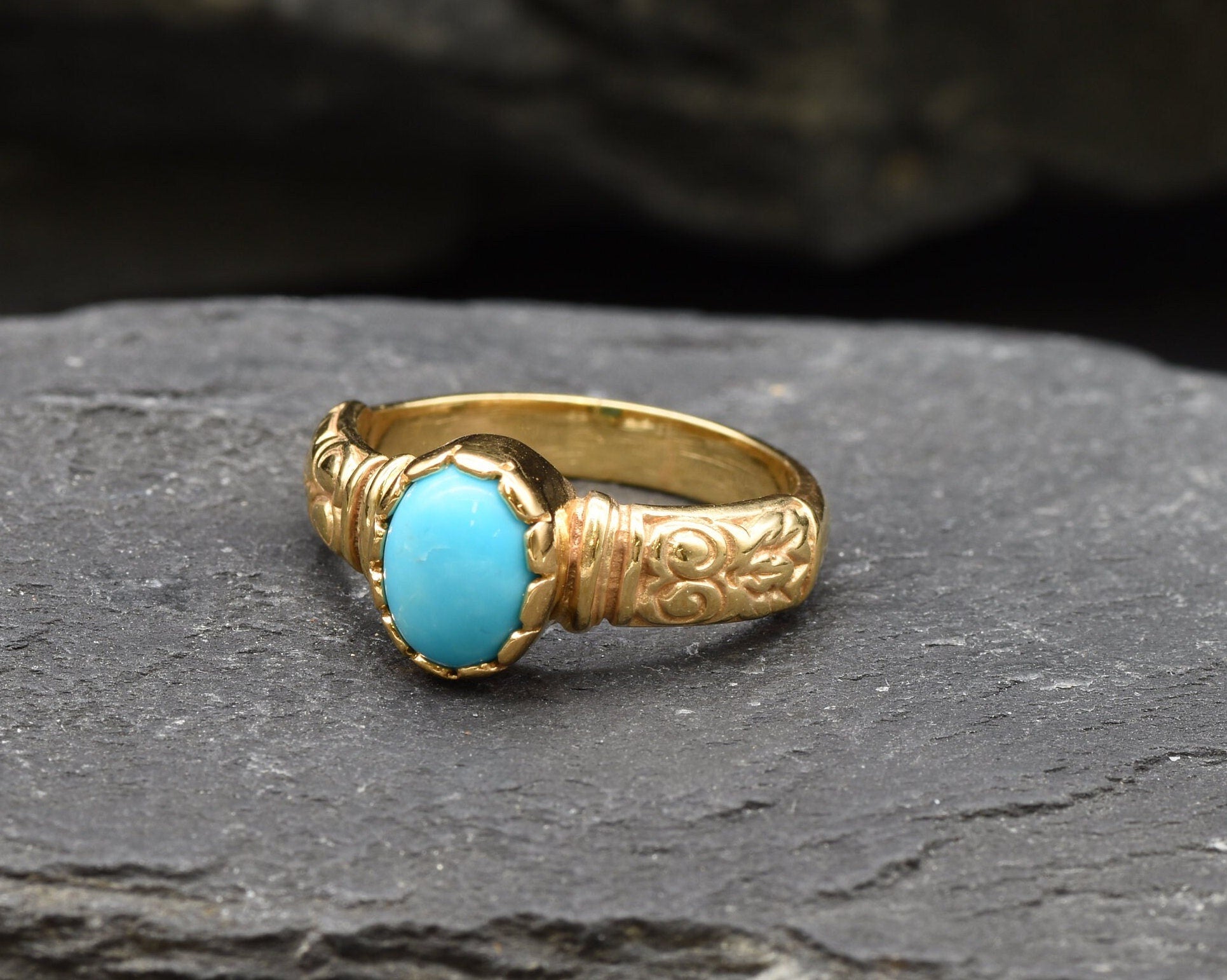 Gold Turquoise Ring, Natural Turquoise, December Birthstone, Gold Tribal Ring, Blue Turquoise Ring, Boho Ring, Vermeil Ring, Real Turquoise