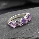 Amethyst Baguette Band, Natural Amethyst, Amethyst Ring, Emerald Cut Band, February Birthstone, Purple Vintage Ring, Solid Silver Ring
