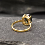 Oval Dark Green Diamond Proposal Ring in Gold Vermeil