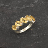 Emerald Cut Ring, Natural Citrine, Baguette Band, Yellow Citrine Ring, Half Eternity Band, November Birthstone, Asymmetric Ring, 925 Silver