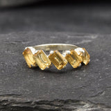 Emerald Cut Ring, Natural Citrine, Baguette Band, Yellow Citrine Ring, Half Eternity Band, November Birthstone, Asymmetric Ring, 925 Silver