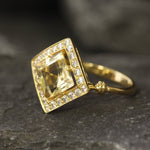 Gold Citrine Ring, Natural Citrine, Square Ring, November Birthstone, Gold Plated Ring, Princess Cut Ring, 3 Carat Ring, Gold Vermeil Ring