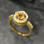 Dainty Cluster Citrine Ring with Halo in Gold Vermeil