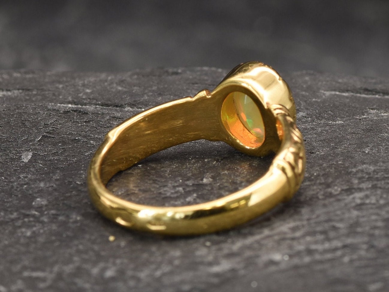 Fire Opal Ring, Natural Fire Opal, Gold Opal Ring, Boho Ring, October Birthstone, Tribal Ring, Bohemian Ring, Wide Band, Gold Vermeil Ring