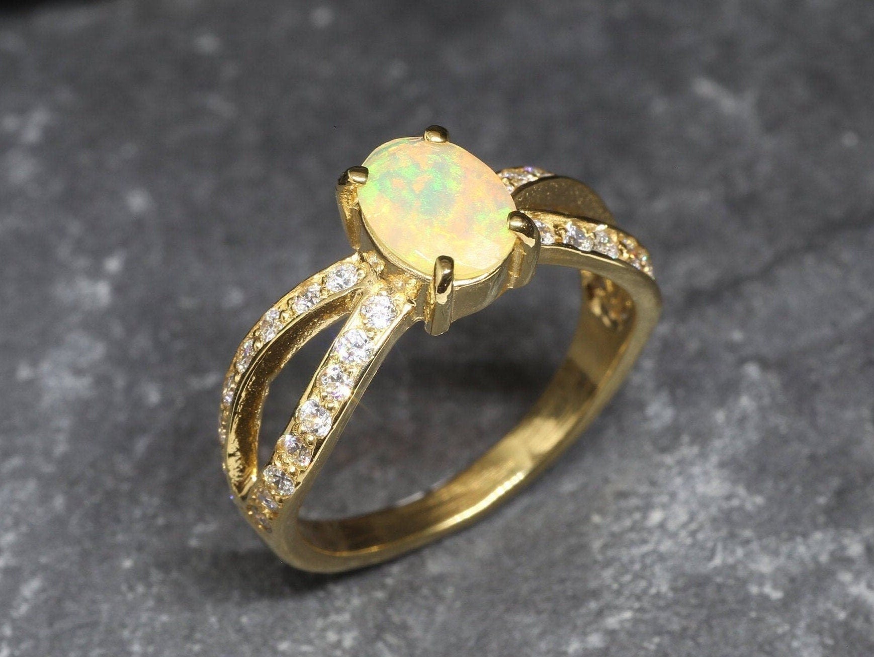 Gold Opal Ring, Fire Opal Ring, Natural Opal, Engagement Ring, Ethiopian Opal, Gold Plated Ring, Antique Ring, October Birthstone, Fire Opal