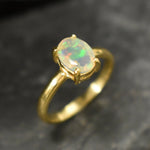 Gold Opal Ring, Opal Ring, Natural Opal, October Birthstone, Gold Solitaire Ring, Fire Opal Ring, 14K Gold Plated Ring, Gold Vintage Ring