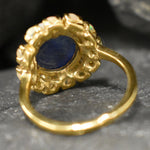 Gold Kyanite Ring, Natural Kyanite, Natural Fire Opal, Gold Victorian Ring, Gold Plated Ring, Blue Flower Ring, Statement Ring, Vermeil Ring