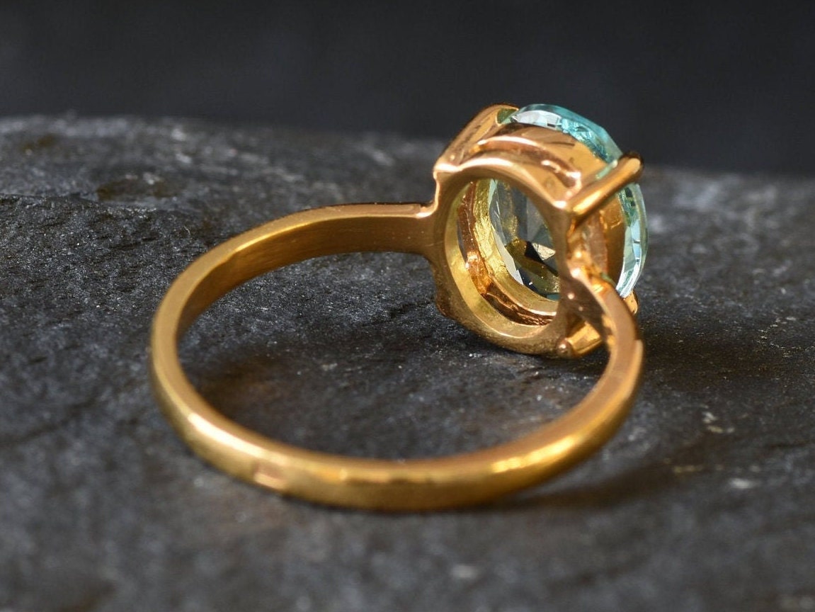 Gold Aquamarine Ring, Aquamarine Ring, Created Aquamarine, Blue Solitaire Ring, Blue Diamond Ring, Gold Vermeil Ring, Gold Promise Ring, 18K
